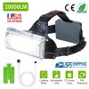 20000LM LED Work Headlamp 3 Lighting Modes Rechargeable Headlights IP65 Waterproof Rotatable Headlights For Cycling Hiking Rescuing Camping