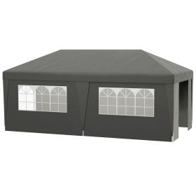 Outsunny 10x19.5ft Gray Pop Up Canopy Tent Adjustable Height Event Shelter with Sidewalls Leg Weight Bags Wheeled Bag