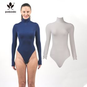 Round Neck Long Sleeved Brushed Warm Jumpsuit (Option: Tibetan blue x rice white-M)