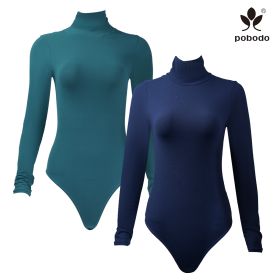 Round Neck Long Sleeved Brushed Warm Jumpsuit (Option: Tibetan blue x green-M)