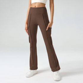 Winter Workwear Pockets Flared Pants (Option: Brown-S)