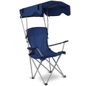 Foldable Beach Canopy Chair Sun Protection Camping Lawn Canopy Chair 330LBS Load Folding Seat w/ Cup Holder For Beach Poolside Travel Picnic (Option: CanopyChair NavyBlue)
