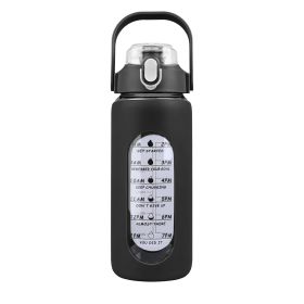 64Oz Glass Water Bottle Sports Water Bottle Motivational Water Bottle Water Intake Tracker Bottle with Straw Time Marker Silicone Sleeve Handle for Gy (Option: Bottle 64OZBlack)