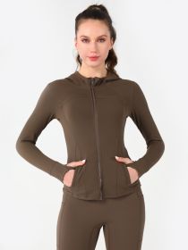 Hooded Jacket Yoga Clothes (Option: Brown-Xl)