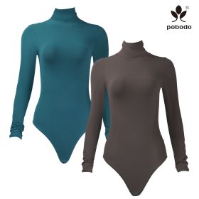 Round Neck Long Sleeved Brushed Warm Jumpsuit (Option: Green x coffee color-L)