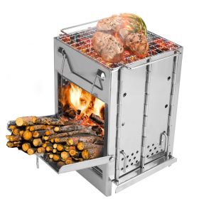 grill1Pc Portable Backpacking Stove For Camping Hiking Picnic BBQ Outdoor Cooker Folding Travel Charcoal Stove With Handle Carry Bag 2 Bolts (Color: White)