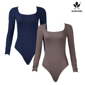 Square Collar Long Sleeved Frosted Warm Jumpsuit (Option: Tibetan blue x coffee color-M)