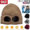Unisex Knit Beanie Hat with Goggle Chunky Winter Warm Hat Skull Cap 4 Colors