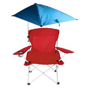 Foldable Beach Chair with Detachable Umbrella Armrest Adjustable Canopy Stool with Cup Holder Carry Bag for Camping Poolside Travel Picnic Lawn Chair (Option: BeachChair Red)