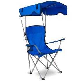 Foldable Beach Canopy Chair Sun Protection Camping Lawn Canopy Chair 330LBS Load Folding Seat w/ Cup Holder For Beach Poolside Travel Picnic (Option: CanopyChair Blue)