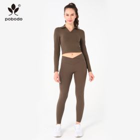 V-waist Ankle Pants (Option: Brown-S)
