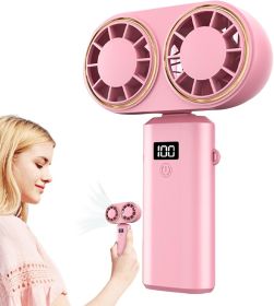 Handheld Fan - Head 5-Speed Rechargeable Fans | Lightweight Electric Pocket Fan With Digital Display | Ideal For Hiking, Outdoor Sports, Indoor S (Color: Pink)